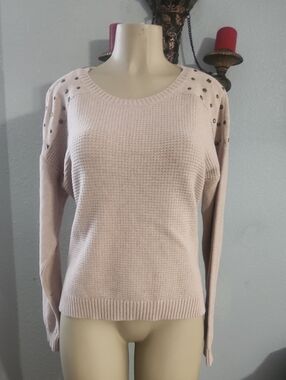 Route 66 Tan Scoop Neck Sweater with Shoulder Stud Detail
